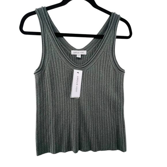 Amour Vert Size Large NEW Tank Top Sweater Knit Green 100% Cashmere Nora - Picture 1 of 3